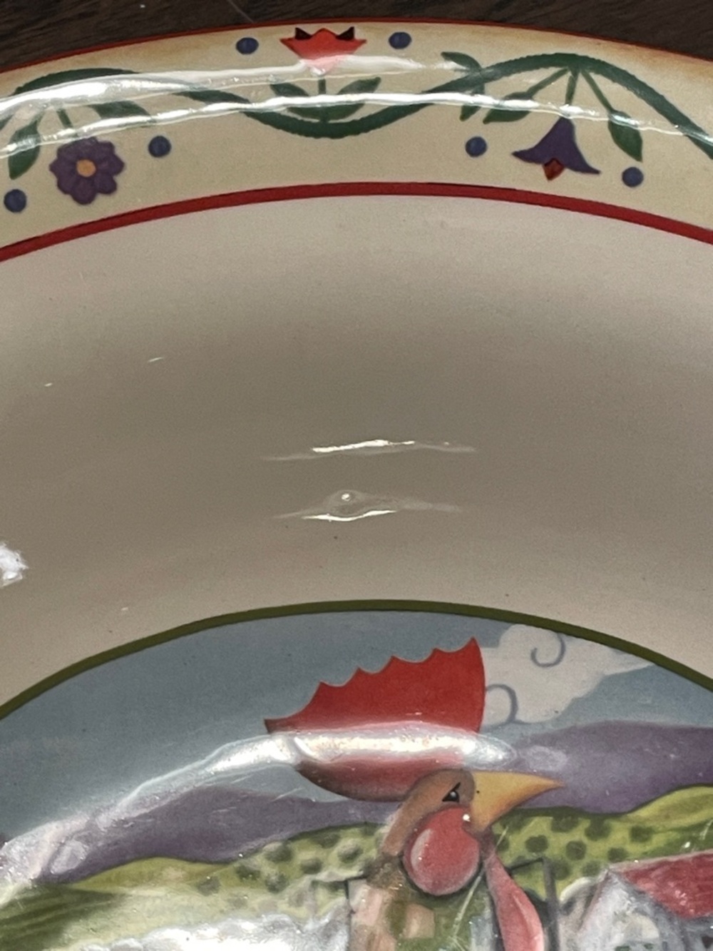 Jim Shore Multicolor Rooster Decorative Serving Bowl - Green, Red, Cream - Picture 6 of 8
